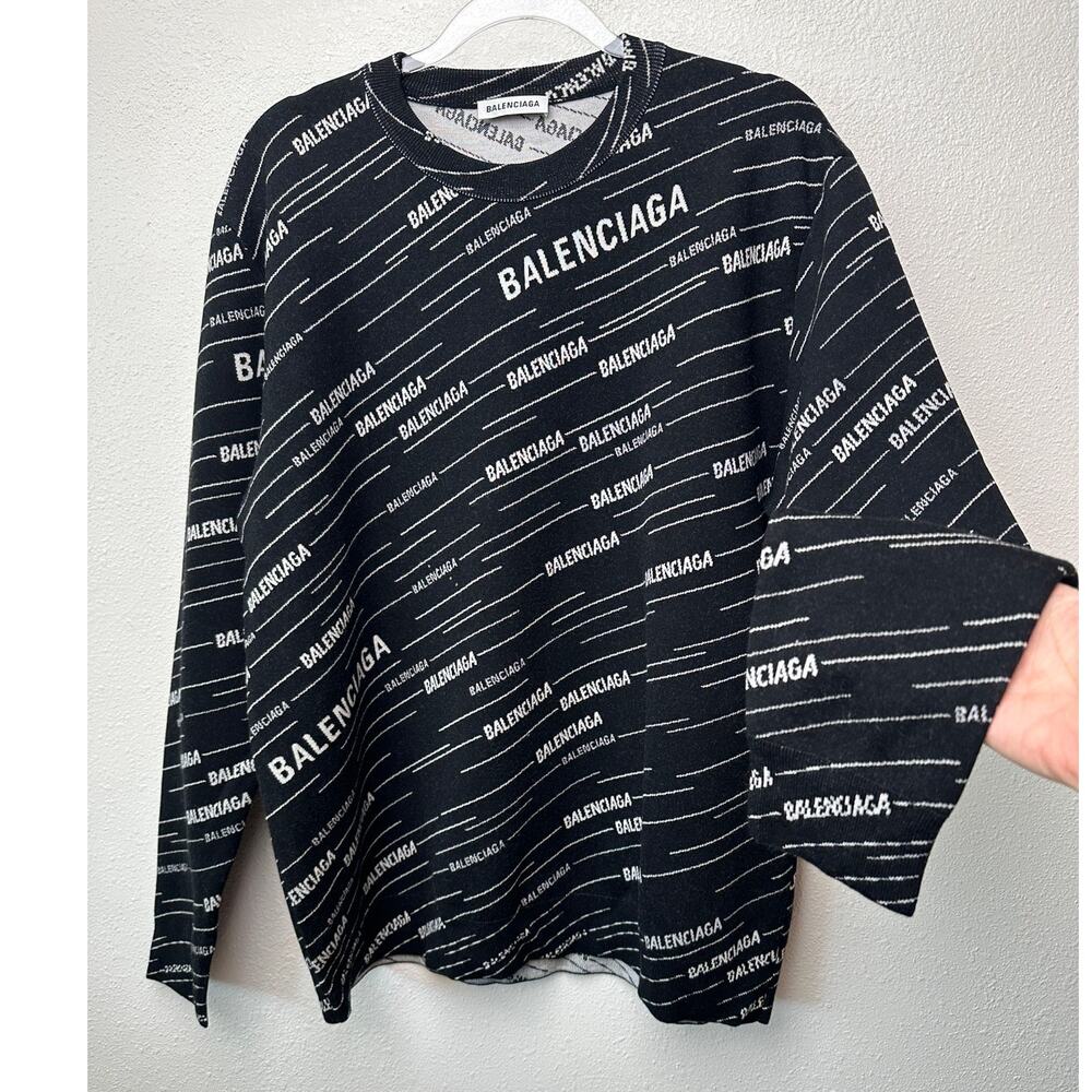 NWT Balenciaga Logo Intarsia Wool-Blend Sweater Black Men's XL - Picture 1 of 15